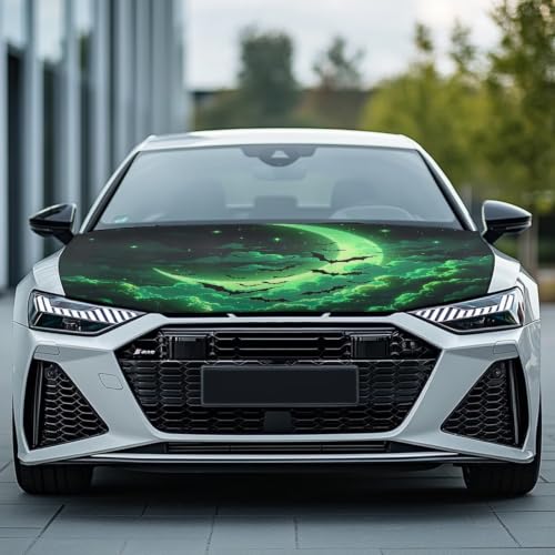 Image of Green Moon Bat Car Hood Cover Polyester Elastic Fabrics Can be Washed Suitable for SUV Trucks Universal for Cars