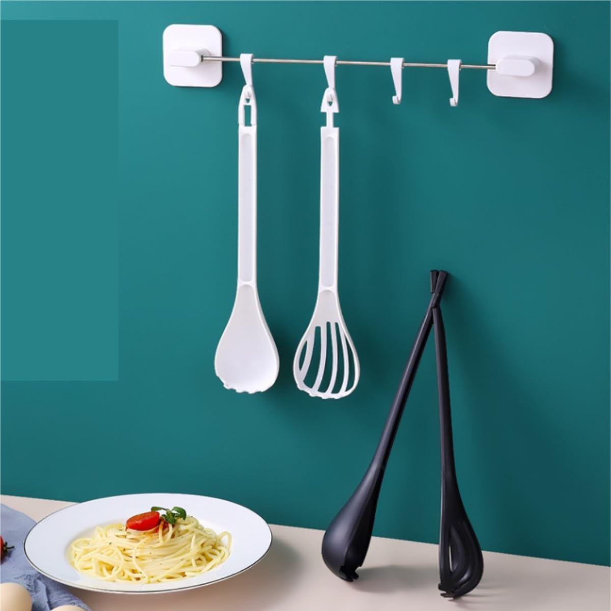 Varillas de Batir para Cocinar Clip De Comida Multifuncional For El Hogar, Clip For Comida Portátil Grueso, Colador De Cuchara De Sopa Con Mango Largo Desmontable Huevos, Espumar, Batir(White)