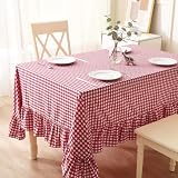 K MASANIJI Red White Plaid Ruffled Table Cloth...