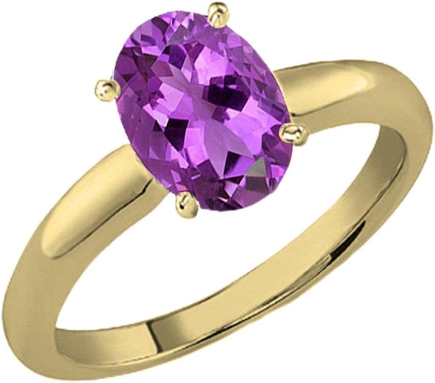 Dazzlingrock Collection 18K Real Solid Gold 9x7mm Oval Cut Amethyst Women Solitaire Bridal Engagement Ring