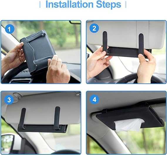 BITTZOOT Car Tissue Holder,Leather Tissue Holder,Car Visor Tissue Holder,Hanging Tissue Holder,Premium PU Leather Car Tissue Holder Visor for Universal car (Black 4
