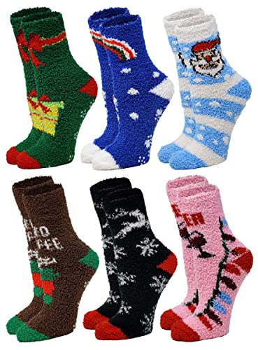 Image of SUMONA Different Touch 6 Pairs Cozy Fuzzy Non Skid Grip Hospital Home Slipper Socks