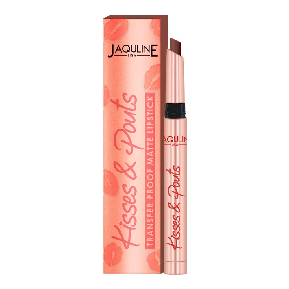 JAQULINE USA Kisses & Pouts Matte Lipstick | Transfer Proof | Smudge Proof | Enriched with Vitamin E | Lightweight | High-Impact Colour | Long Lasting | 1.4gm (French Kiss)