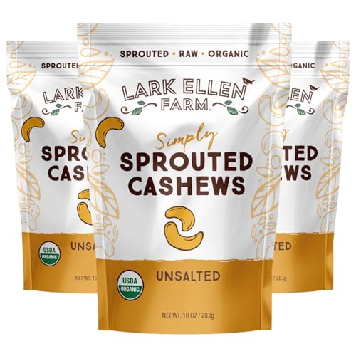 Lark Ellen Farm Organic Raw Sprouted Cashews, Unsalted, 10 oz (6-Pack)
