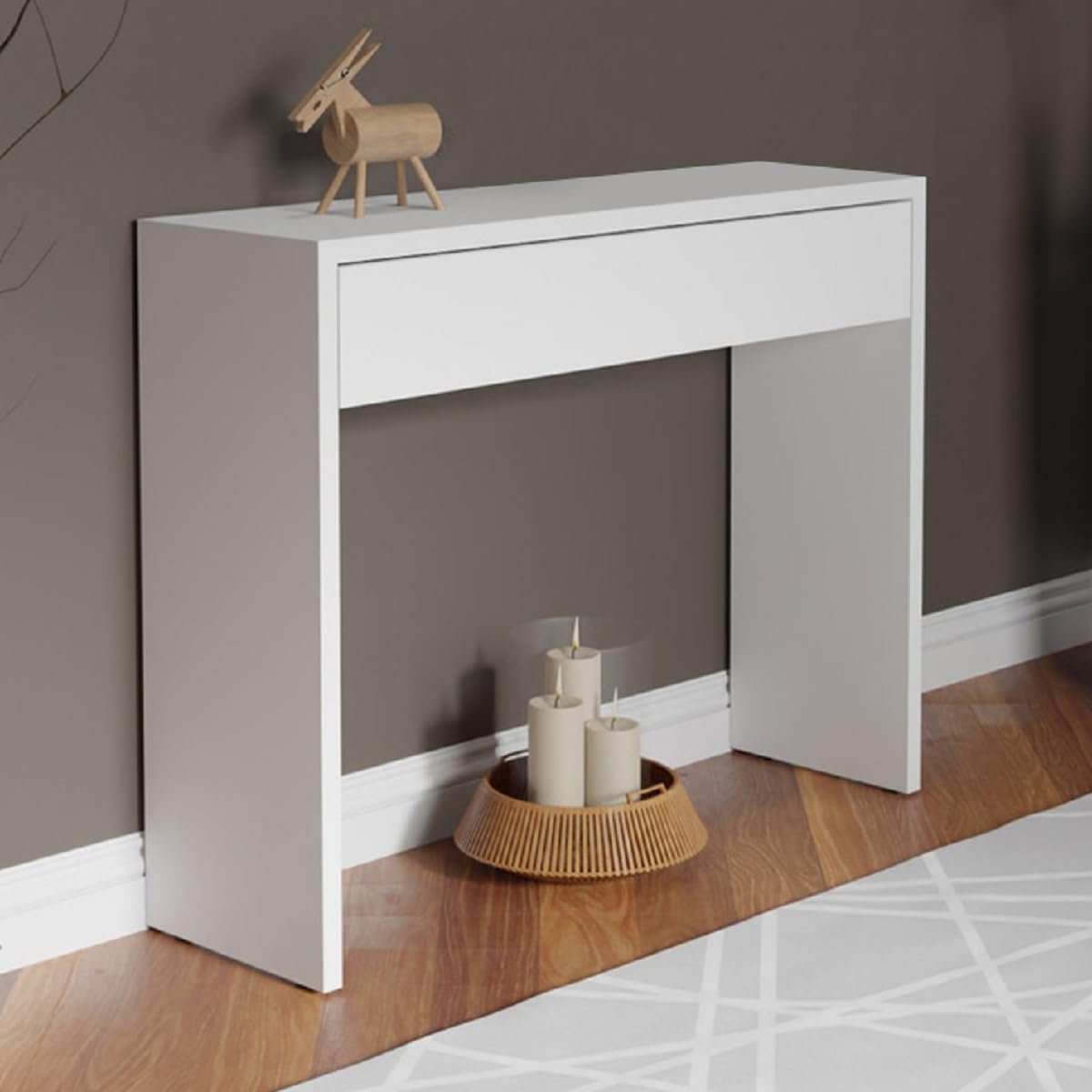 PEGANE Table Console, Meuble Console avec 1 tiroir Coloris Blanc - Longueur 100 x Profondeur 30 x Hauteur 76 cm