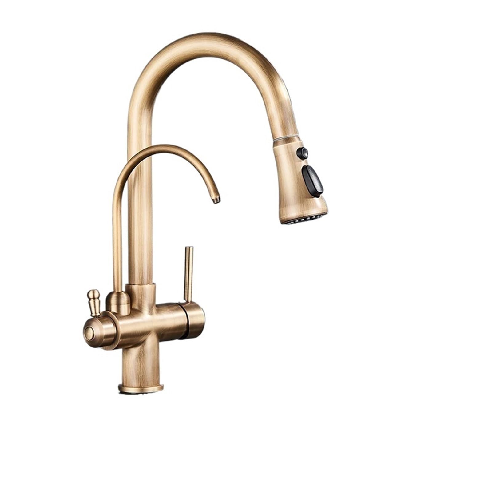 HTTGDGDH Matte Black Kitchen With 360° Rotating Pullout Sprayer Durable Water Filter Crane Antique Brass Mixer For Sink Perfect For Modern Kitchens,Type Aantique Bras