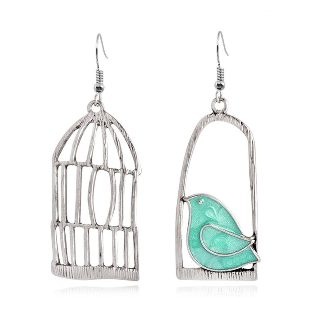 DIYANMMYUnique Personalized Hollow Bronze Asymmetric Bird Cage Dangle Drop Earrings for Women Vintage Bohemian Hypoallergenic Jewelry