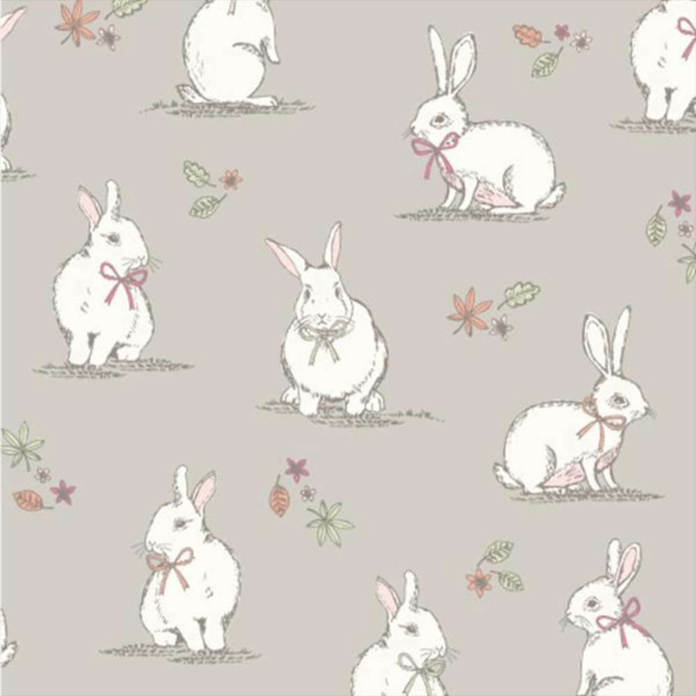 Oh Sew Crafty Limited Taupe 100% Cotton Fabric Lifestyle Woodland Bunnies Rabbits Wildlife 140Cm Wide (Price Per Metre) (Taupe)