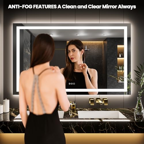 Image of LOAAO 62 inchx36 inch LED Bathroom Mirror with Lights, Anti-Fog, Dimmable, Backlit + Front Lit, Lighted Bathroom Vanity Mirror for Wall, Memory Function