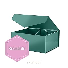PACKHOME Christmas Gift Box 9x6.5x3.8 Inches, Rectangle Collapsible Box with Magnetic Lid for Xmas Gift Packaging (Glossy Dark Green)