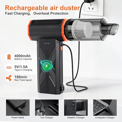 Compressed air Duster & Small Vacuum,150000RPM 3in1 Computer Vacuum Cleaner - image 8