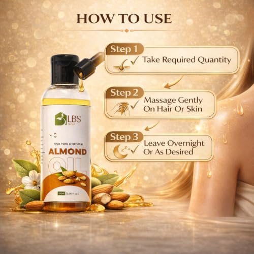Image of Pure Sweet Almond Oil 100% Extra Virgin Cold Pressed | Natural Carrier Oil for Hair, Skin & Body Massage | Deep Moisturizing Hair Oil for Soft & Healthy Looking Hair | 100ml (Pack of 2)