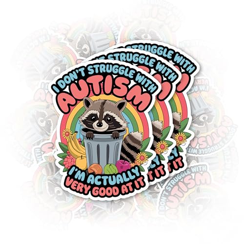 Set 3Pcs I Don't Struggle with Autism Sticker Funny Raccoon Depression Meme Humor Sticker Bookish Hard Hat Waterproof 2 Inches Die-Cut Vinyl for Water Bottle Laptop Phone for Friend Coworker Dad Mom