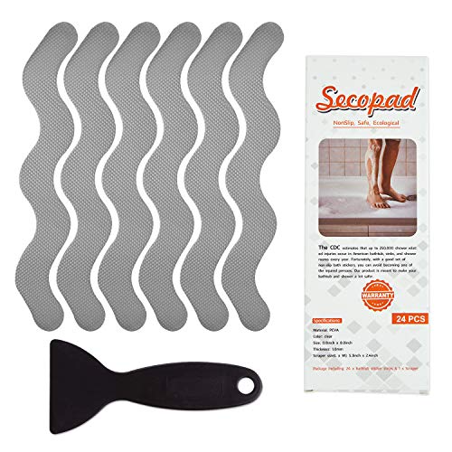 Anti Slip Shower Stickers, Adhesive Decals Safety Strips Scraper for Bath Tub, Shower, Stairs, 24 Pieces (Gray)