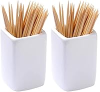 Sizikato 2-Pack Pure White Square Ceramic Toothpick Holders - Premium Porcelain Dispensers, Easy Clean for Home & Kitchen
