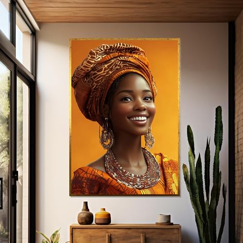 Tableau femme africaine d'art culturel sur toile tendue avec cadre de qualité