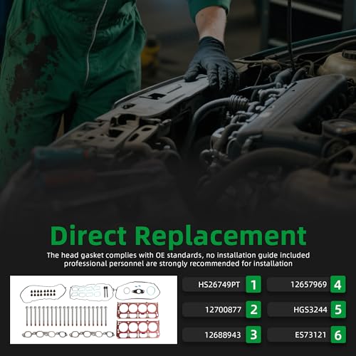 Image of Head Gasket with Bolts Set, HS26749PT, 2014-2020 Fits for GMC Sierra 1500 Yukon XL,for Chevrolet Corvette Tahoe Silverado1500,for Cadillac Escalade ESV 6.2L V8 OHV 16v,HGS3244,ES73121(56pcs)