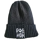 Waldeal Women's Cute Dog Mom Beanie Hat Winter Knit Cap Pets Lovers Gift Black