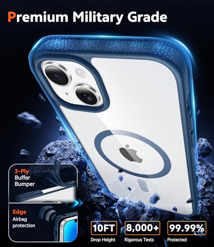 Image of FNTCASE for iPhone 14 Plus Case: Clear Magnetic Phone Cases Compatible with Magsafe Slim Anti Yellowing Military Grade Drop Protection Rugged Protective Transparent Cell Phone Cover (B-Blue)