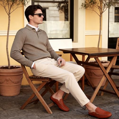Image of Go Tour Mens Mules Clog Slippers Breathable Punching Leather Slip on Shoes Casual Loafers