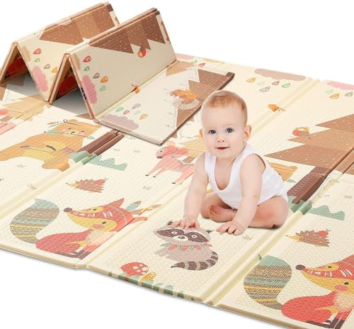 Tapis de Jeu pour Enfant Bebe 180 x150 x1cm Tapis de Sol XXL en Mousse Epais Pliable Reversible - 2 Design - Tapis d'éveil pour Bébé - Tapis de Sol Bebe Favorisant Le Développement Sensoriel -