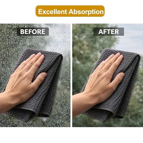 Image of Cutting EDGE 270 GSM Car & Bike Cleaning Cloth Set of 3, Shining Waffle Weave Microfiber Towel, Super Absorbent, Lint-Free & Scratch-Free for Car Drying, Cleaning & Polishing, Grey (48x40 cm)