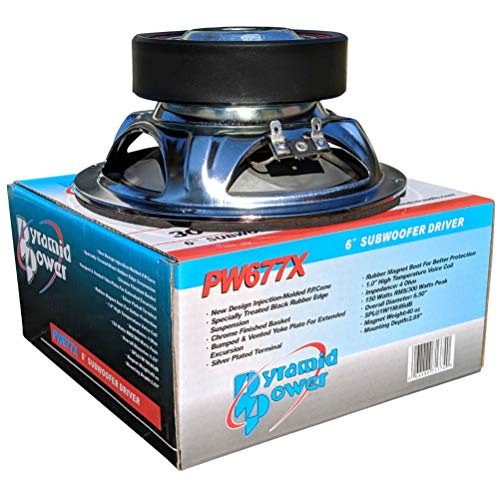 PYRAMID PW677X subwoofer 6.5" 16.50 cm 165 mm 150 watt rms 300 watt max enkele 4 ohm spoel auto rubberen ophanging spl grijs, 1 stuk