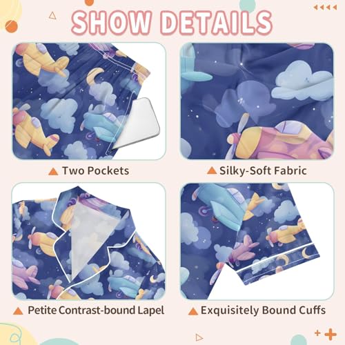 senya Dreamliner Aircraft A Satin Summer Pajama Sets Silk Short Sleeve Button Down Sleepwear3