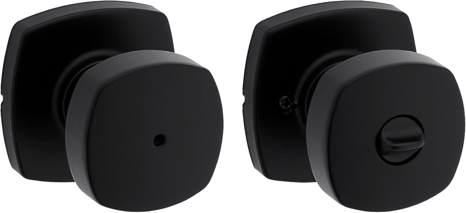 Kwikset Arroyo Knob Interior Privacy Door Knob with Lock, Door Handle For Bathroom and Bedroom, Matte Black Keyless Turn Lock Doorknob, with Microban Protection
