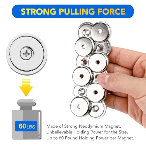 Image of DIYMAG Magnets with Countersunk Hole,0.98 Inch 60LBS 24 Pack | Heavy Duty Magnet Rare Earth Neodymium Strong Round Base Cup and Stainless Screws for Refrigerator,Office,Craft