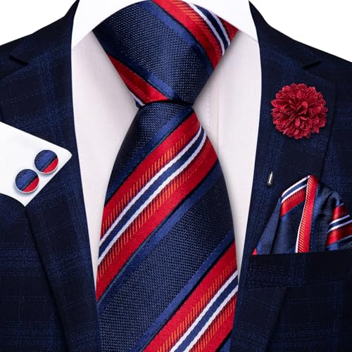 Image of Hi-Tie Zipper Ties for Men Pre-tied Tie Set Lapel Pin Pocket Square and Cufflinks Formal Business Wedding Adjustable Necktie