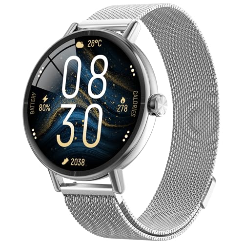 Image of Yoever Smart Watches for Men Women,1.57 inch HD 43mm Fitness Tracker Answer /Make Call, Heart Rate /Sleep /SpO2, Round Smart Watch for iPhone /Samsung /Android,IP68 Waterproof,110+ Sport Mode-Silver