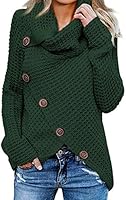 Asvivid Womens Button Turtle Cowl Neck Asymmetric Hem Wrap Pullover Sweater Tops