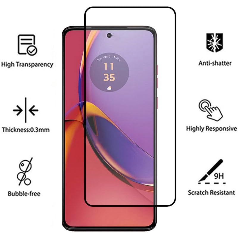 Image of Casodon Designed for Motorola Moto G84 5G Tempered Glass Screen Protector Guard (Black) Full Screen Coverage with Easy Installation Kit