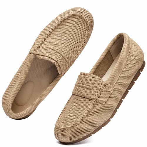 Vespiero Loafers for Women Comfortable Slip on Work Flats Shoes Womens Dressy Casual Walking Shoes Beige Knit Fabric Size 9