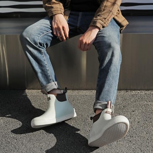 Image of Men's Deck Boots, Deck Shoes Waterproof Rain Boots, Saltwater Fishing Ankle Boots, Non-Slip Rubber Garden Muck Boots for Gardening Boating Camping Sailing Fishing