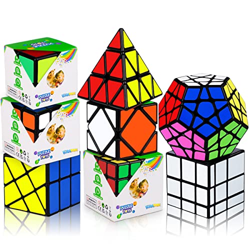 KidsPark Zauberwürfel Set, 8 Stück Speed Magic Cube 2x2 + 3x3 + 4x4 + Pyraminx + Megaminx + Spiegel + Skewb + Fenghuolun Magischer Würfel 3D Puzzle Cube mit Aufkleber für Kinder & Erwachsene Cover