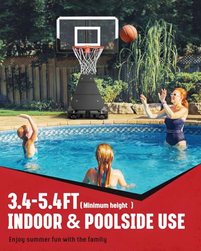 Image of Seray Basketball Hoop 40Inch Shatterproof Backboard, 3.4-10FT Height Adjustable, Rust-Resistant Poolside Goal with Rebounder, Portable Court for Kids Teens Adults, Indoor & Outdoor 18 inch Steel Rim