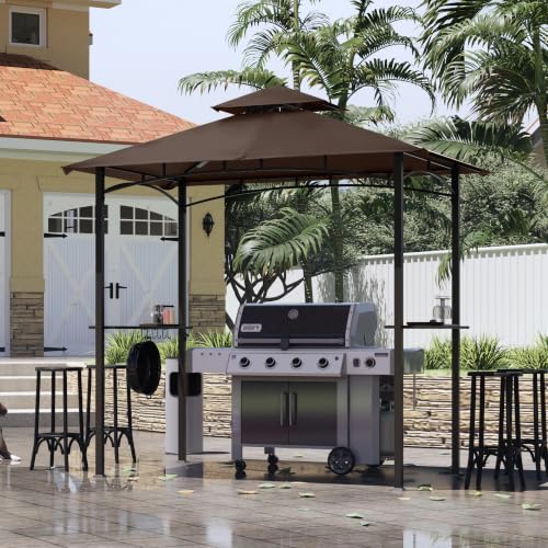 Image of MASTERCANOPY 8x5 Grill Gazebo with Steel Frame & 2 LED Lights, Brown