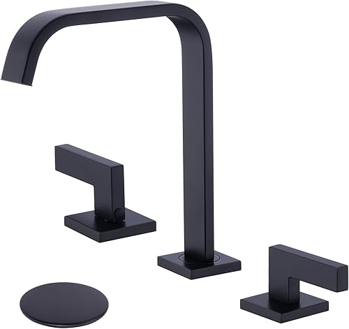 TRUSTMI Grifo de baño dorado, grifo de lavabo de baño de 2 manijas y 8 pulgadas, grifo de baño de latón de 3 agujeros, grifo de tocador cuadrado