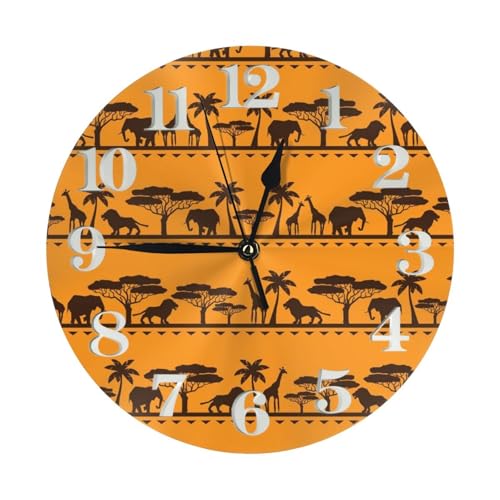 HLBSDM Horloge Murale en Bois de 25 cm (10 Pouces), silencieuse (sans tic-tac), Fonctionne à Piles, Motif Animaux africains, Horloge décorative pour Salon, Chambre,...