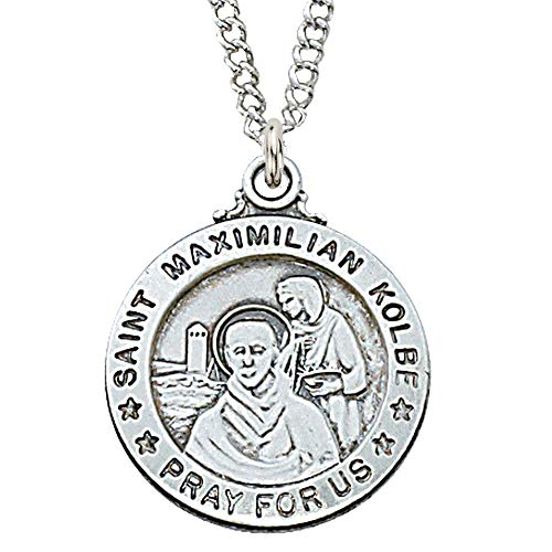 Bonyak Jewelry Sterling Silver St. Max Kolbe with 20 in. Rhodium Plated Brass Chain and Deluxe Gift Box - Drug Addiction