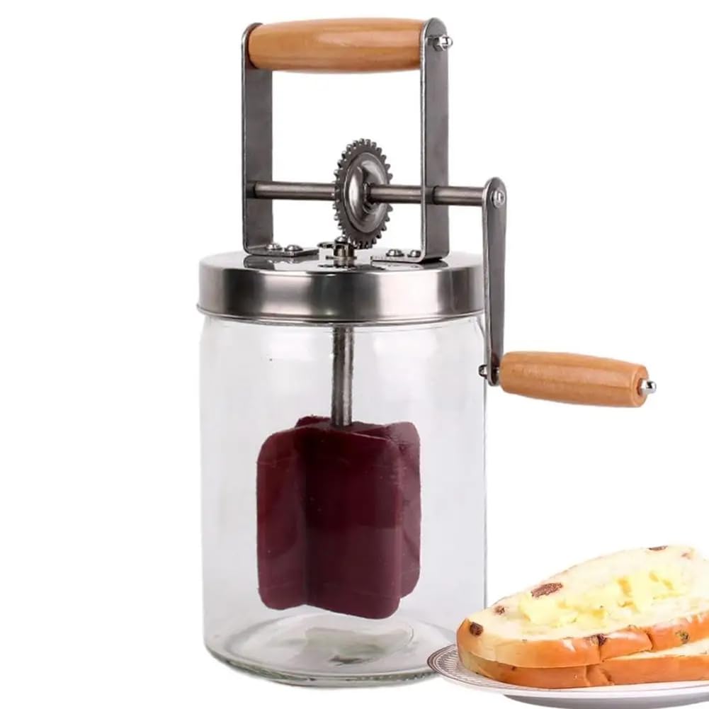 Buttermaschine mit Handkurbel, Manuelle Buttermaschine, Sahnemixer, Silikon-Lebensmittelrührwerkzeug, Einmachglas, Küchenzubehör, 1 L