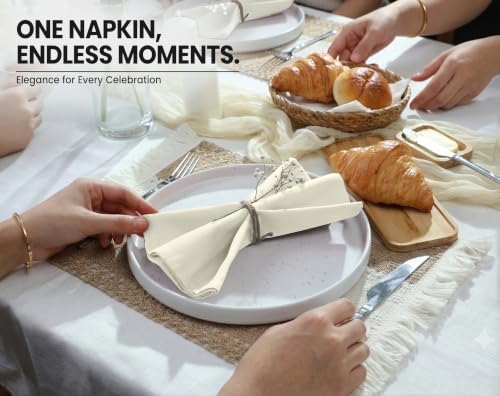 Image of Ruvanti Cloth Napkins Set of 12, Cotton Enrich 18 inchx18 inch - Ivory /Cream