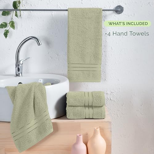 Image of Elegant Comfort Three Line Popcorn Towel Set for Bathroom 16 x 28 inches, Premium Hotel Quality 4-Pack Hand Towels, 100% Turkish Cotton, Soft and Durable, Quick Dry and Highly Absorbent, Jade Green