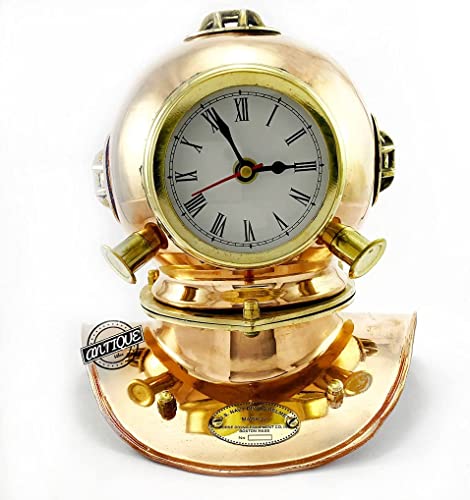 Antique Vibes Vintage Table Clock Brass Handmade Maritime Scuba Dive Helmet Nautical Shelf Boat Clocks Home Collectible Decor #TOP1