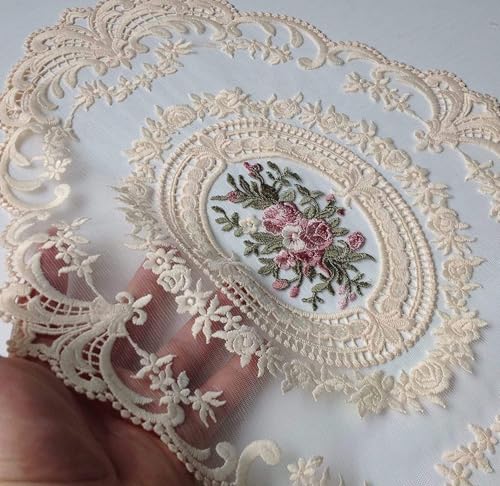 Image of 2Pack Retro Lace Placemats, French Crochet Doilies, Handmade Embroidered Table Mats, 12x16-in Beige Place Mats Cup Mat