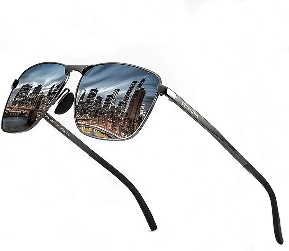 Óculos de sol polarizados retangulares ultraleves para homens – Óculos de sol de pesca com armação de metal 100% proteção UV 2462, Cinza