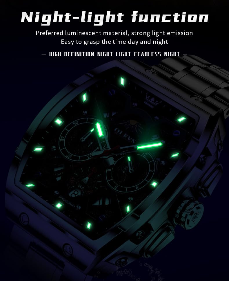 Image of OLEVS Men Watches Business Dress Chronograph Big Square Quartz Analog Male Watch Silicone Strap Waterproof Date Gift Mens Wrsit Watch Silver