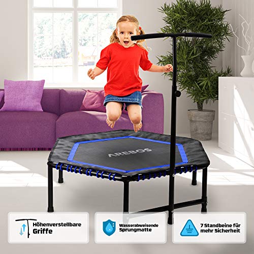 Arebos Fitness-Trampolin mit Haltegriff | T-Stange Haltegriff höhenverstellbarer | Ø 120 cm | bis 120 kg | TÜV-geprüft… – Bild 5